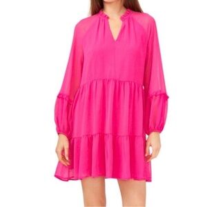 Vince Camuto Long Sleeve Tiered Mini Dress Orchid Pink Size Large